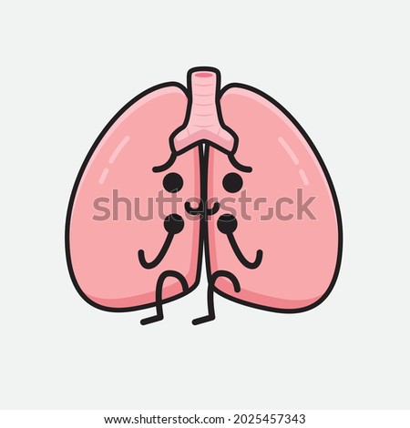 Vector Illustration of Lungs Character with cute face and simple body line drawing on isolated background