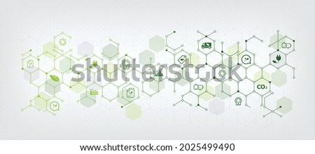 Sustainable business or green business vector illustration background. with connected icon concepts related to environmental protection and sustainability in business and hexagon Royalty-Free Stock Photo #2025499490
