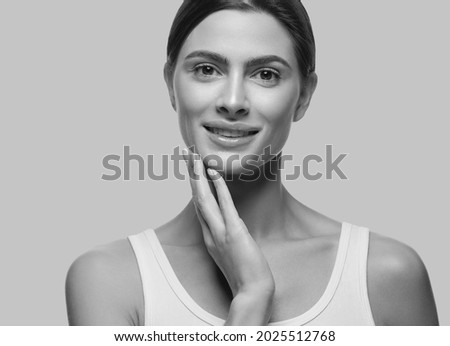 Monochrome woman beauty face close up female portrait studio beautiful young model
