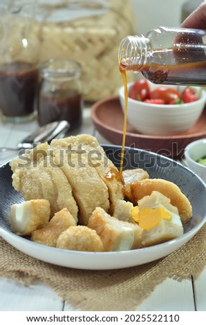 Pempek or empek-empek is a savoury Indonesian fishcake delicacy, made of fish and tapioca, from Palembang, South Sumatera, Indonesia.