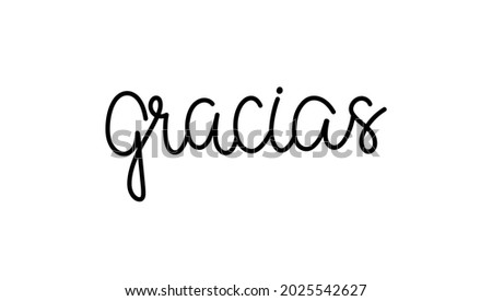 Mono line text - gracias - thank you on Spanish. Freehand hand-written word. Minimalist vector text isolated on white background.