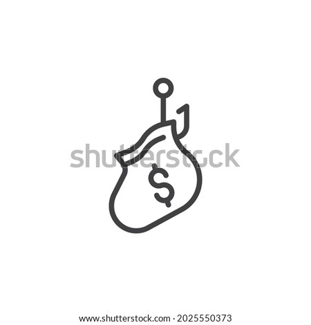Money phishing line icon. linear style sign for mobile concept and web design. Financial Fraud outline vector icon. Symbol, logo illustration. Vector graphics