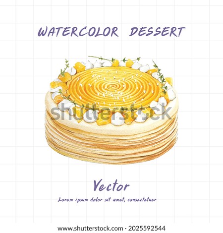 Dessert painted in watercolor on a white background.