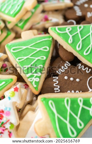 Gingerbread and sugar Christmas cookies with royal icing.