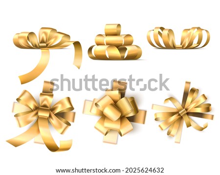 Gift bows ribbons. Realistic satin golden