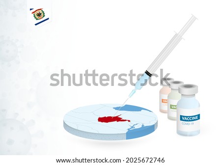 Vaccination in West Virginia with different type of COVID-19 vaccine. Сoncept with the vaccine injection in the map of West Virginia. Vector illustration.