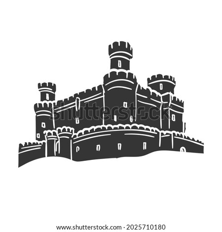 Middle Age Castle Icon Silhouette Illustration. Medieval Building Vector Graphic Pictogram Symbol Clip Art. Doodle Sketch Black Sign.