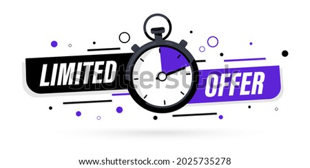 Limited offer with clock for promotion, banner, price. Super promo with countdown  or exclusive deal. Last minute offer one day sales and timer. Last minute chance Auction tag Royalty-Free Stock Photo #2025735278
