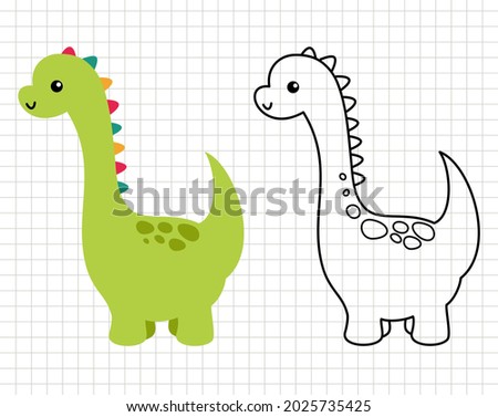 Funny dinosaur cartoon clip art. Coloring page. Silhouette vector flat illustration. Cutting file. Suitable for cutting software. Cricut, Silhouette.