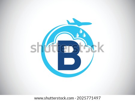 Initial B monogram alphabet with an airplane and cloud. Artificial rainmaking. Cloud seeding logo. Modern vector logo for the business, and company identity