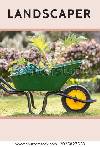 Composition of gardening services text over green grass and flowers. horticultural concept digitally generated image.