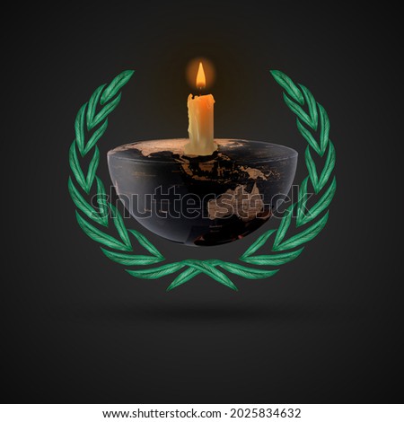 international day of remembrance and tribute to the victims of terrorism, 21august, candle light on half earth with leaves, remembrance to the victims of terrorism, tribute to the victims of terrorism Royalty-Free Stock Photo #2025834632