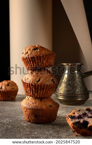 blueberry muffins stack on the background. High quality photo