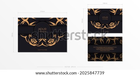 Rectangular Prepare postcards in dark colors with abstract ornaments. Template for design printable invitation card with vintage patterns.