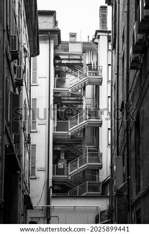 Back stairs. Black and white urban photography. Bologna, Italy