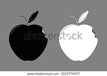 Apple with a small bite black white outline