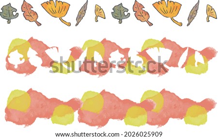 Autumn fallen leaves line illustration set with watercolor touch