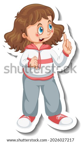 Sticker template with a girl wears exercise costume cartoon character isolated illustration