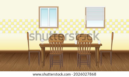 Dining room interior design with furniture illustration