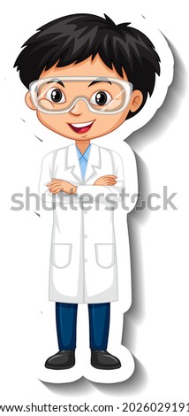 Cartoon character sticker with a boy in science gown illustration