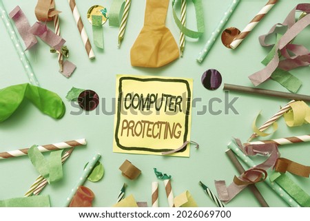 Conceptual display Computer Protecting. Word Written on protecting computer against unauthorized intrusions Colorful Party Collections Flashy Celebration Stuff Birthday Festival Kit
