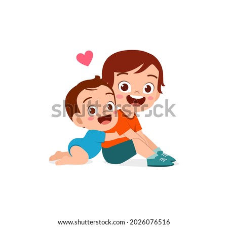 cute little baby boy hug big brother sibling Royalty-Free Stock Photo #2026076516