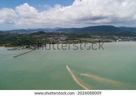 Aerial view of landscape nature scenery view of Beautiful tropical sea with Sea coast view in Phuket Thailand summer season image by drone shot high angle view