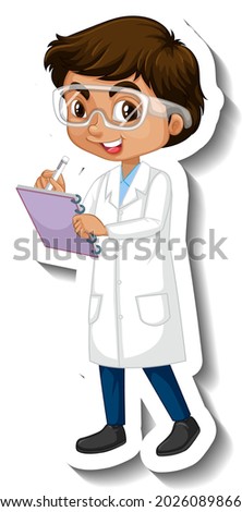 Cartoon character sticker with a boy in science gown illustration