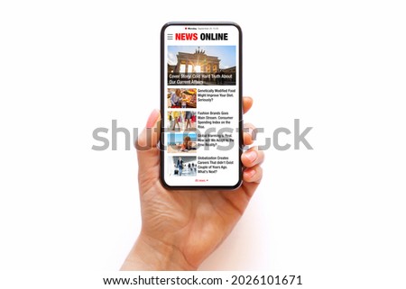 Sample news website on mobile phone Royalty-Free Stock Photo #2026101671