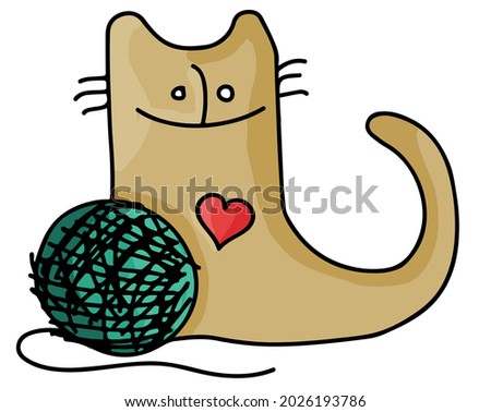 Cat and a ball of wool vector simple illustration flat logo