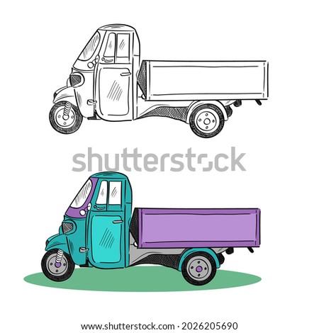 Italian small car vector outline illustration