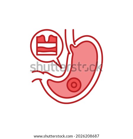 Stomach disease gastritis line color icon. Gastric inflammation. Human organ concept. Sign for web page, mobile app, button, logo. Vector isolated element. Editable stroke