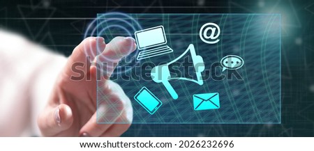 Woman touching a web marketing concept on a touch screen with her finger