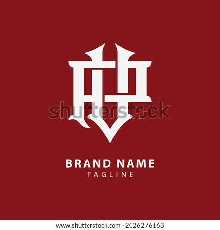 Initial letters P, V, PV or VP overlapping, interlocked monogram logo, badge logo, white color on red background