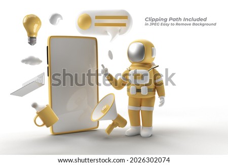3D Render Astronaut Hand Pointing Finger blank screen Mockup Pen Tool Created Clipping Path Included in JPEG Easy to Composite.