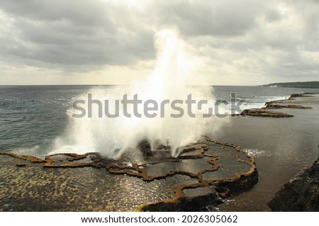 blowhole explosion on tonga coastline Royalty-Free Stock Photo #2026305062