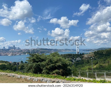 Istanbul panorama under the blue sky and bridge