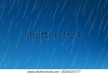 Rain drops isolated on blue background. Rainfall. Realistic falling water. Vector texture. Royalty-Free Stock Photo #2026325777