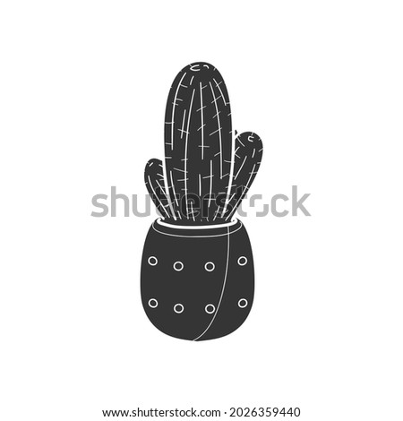 Cactus Pot Icon Silhouette Illustration. Succulent Decor Vector Graphic Pictogram Symbol Clip Art. Doodle Sketch Black Sign.