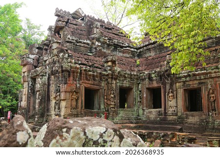 View of famous Angkor Wat temple in the jungles in Cambodia. 