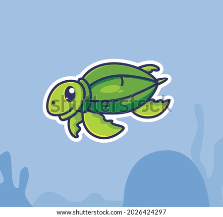 cute leatherback turtle swimming underwater. cartoon animal nature concept Isolated illustration. Flat Style suitable for Sticker Icon Design Premium Logo vector. Mascot Character