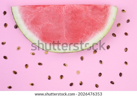 Watermelon slice with seeds. Love summer concept. Space for text. Love fruits
