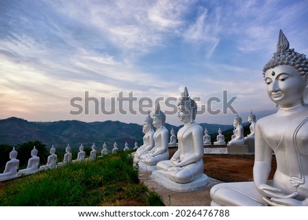 new attraction. buddha statues on the mountain at Phu Phra Ban Mak Khaeng, Dan Sai, Loei, Thailand.  Royalty-Free Stock Photo #2026476788