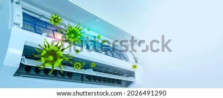 3D rendering of viruses inside the air conditioner. concept of prevention and detection of diseases in the respiratory system Royalty-Free Stock Photo #2026491290
