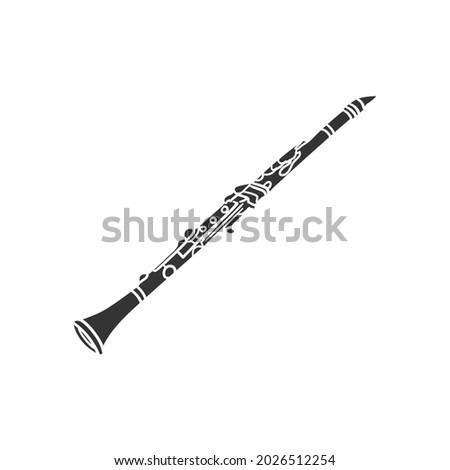 Clarinet Music Icon Silhouette Illustration. Musical Instrument Vector Graphic Pictogram Symbol Clip Art. Doodle Sketch Black Sign.