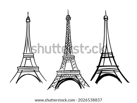 Abstract vector of a Paris Eiffel Tower Icon. Hand drawn. Set