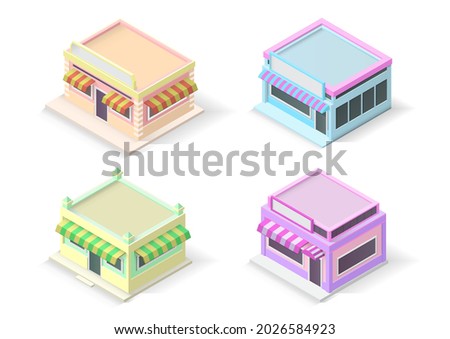 isometric cake or bakery shop building set