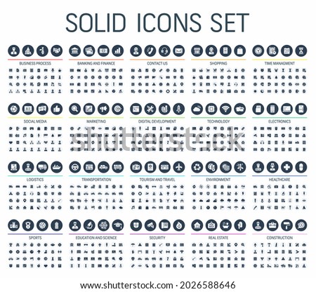Vector illustration of solid web icons. Flat symbols set Royalty-Free Stock Photo #2026588646