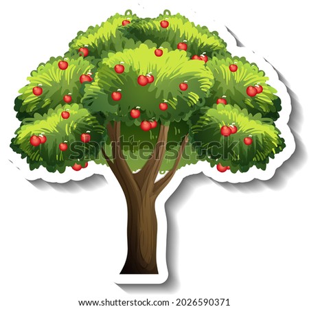 Apple tree sticker on white background illustration