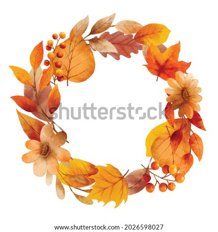 Autumn leaves watercolor wreaths and frame border.